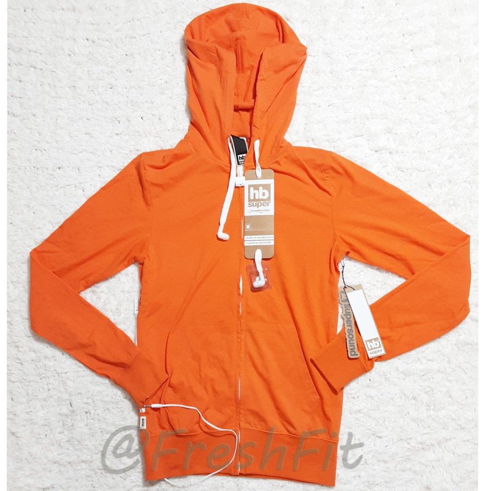 🆕Hoodie Buddie HB Super Full Zip Lightweight Earbuds Hoodie Orange XS NWT